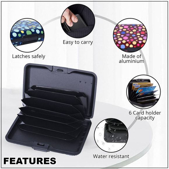 Wallet Credit Card Holder (Polka Dot Purple Black White Aluminum RFID Blocking - Picture 3 of 8